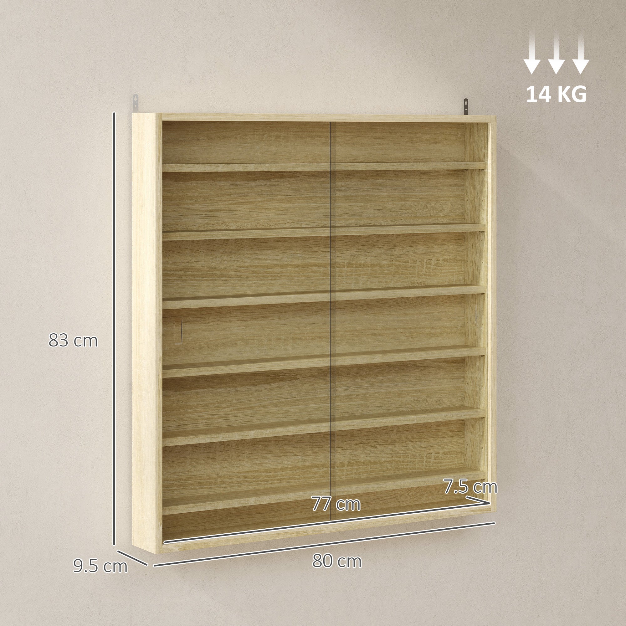 HOMCOM Six Shelf Display Cabinet, with Glass Doors - Oak