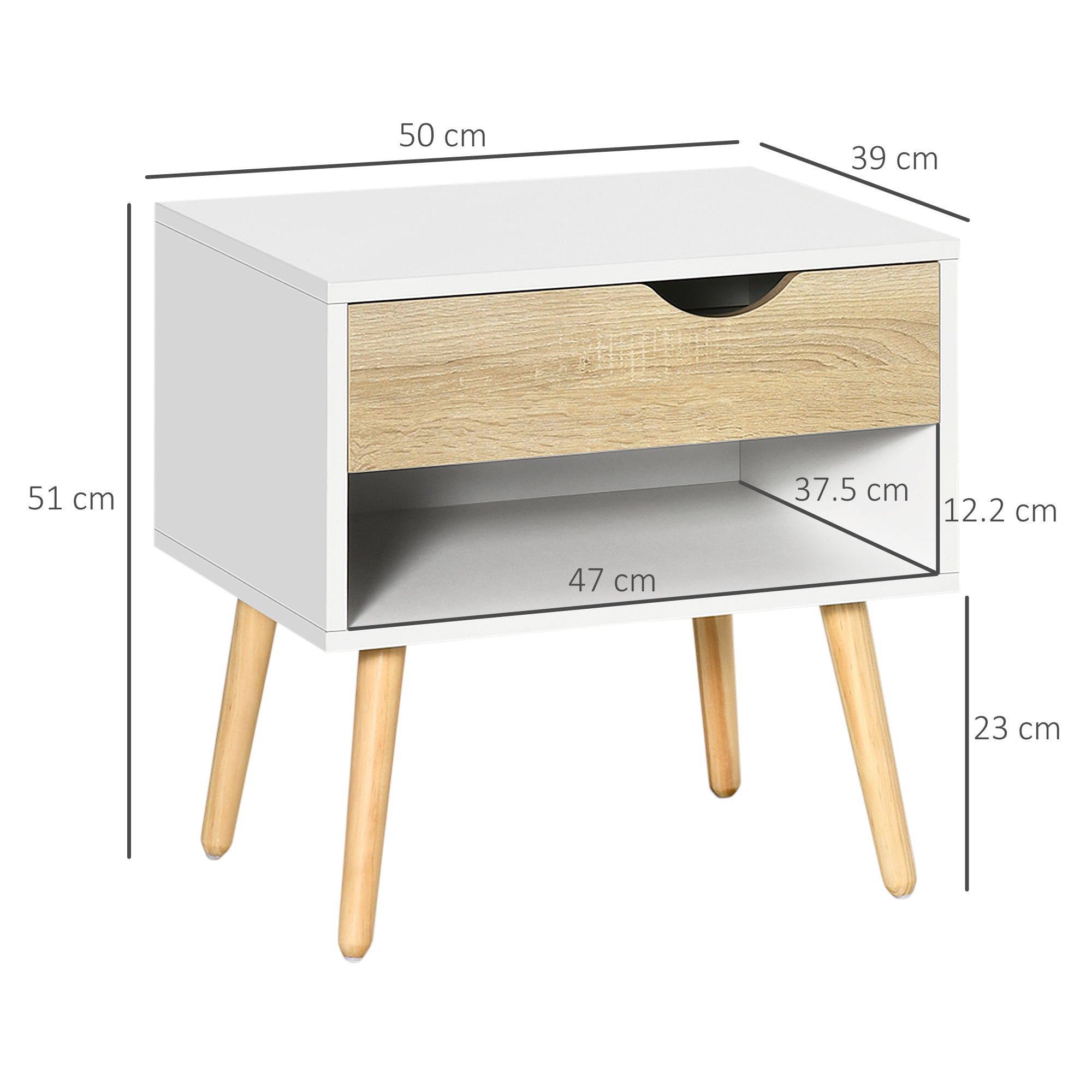 HOMCOM Set of 2 Bedside Table with Drawer and Shelf 