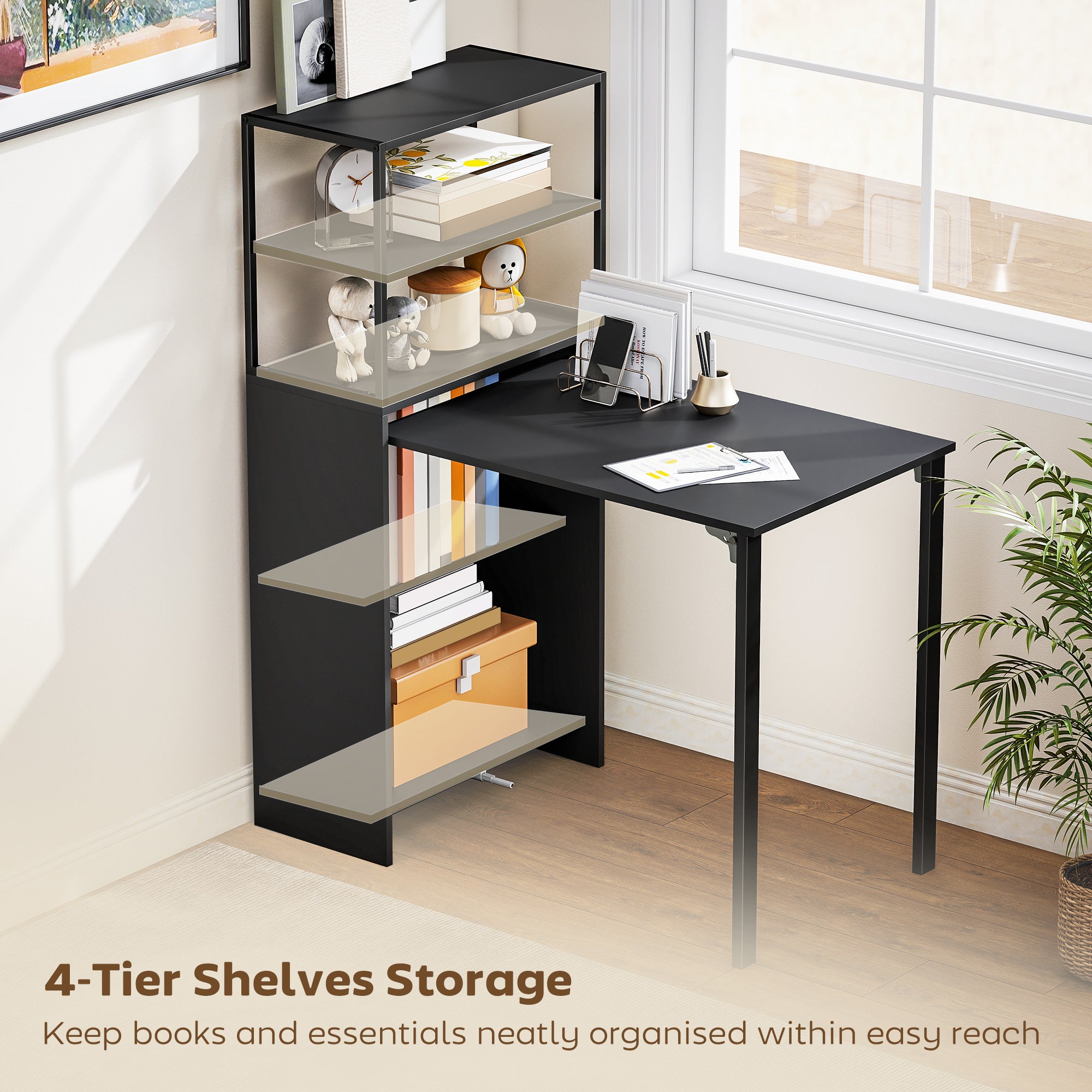 HOMCOM Folding Shelf and Work Table - Black 