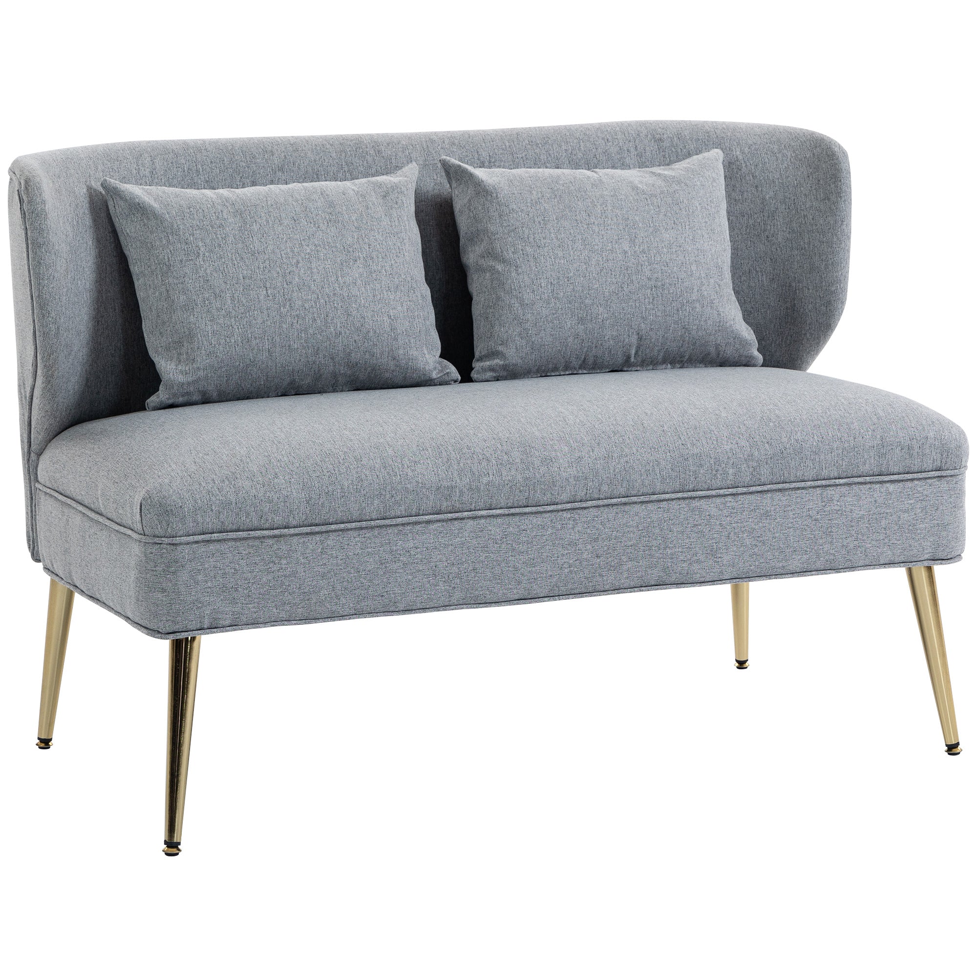 HOMCOM 2 Seater Sofa, Linen-look Fabric Small Sofa with Wing Back, Thick Seat, Metal Legs, Light Grey 
