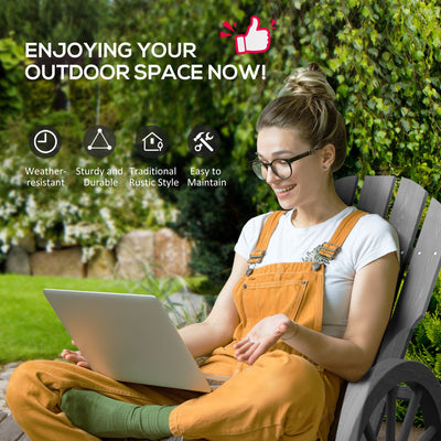 Outsunny Wooden Adirondack Rocking Chair Reclining Armchair Outdoor Garden Furniture Patio Porch Rocker - Grey 