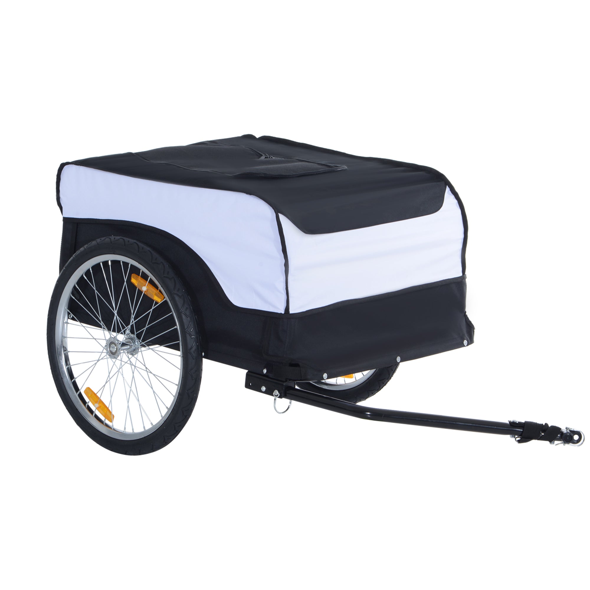 HOMCOM Bike Trailer Cargo in Steel Frame Extra Bicycle Storage Carrier with Removable Cover and Hitch (White and Black) 
