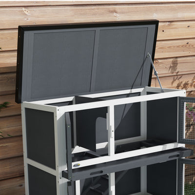 PawHut Double Decker Rabbit Hutch 2 Tier Guinea Pig House Pet Cage Outdoor with Sliding-out Tray, 100 x 47 x 91cm, Grey 