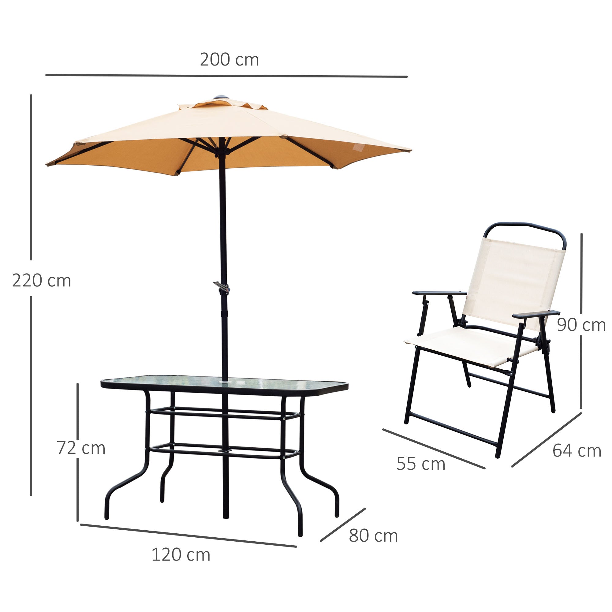 Outsunny 8 Pieces Dining Set Furniture Garden Foldable 6 Chairs 1 Table with Parasol Beige