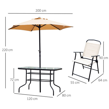 Outsunny 8 Pieces Dining Set Furniture Garden Foldable 6 Chairs 1 Table with Parasol Beige