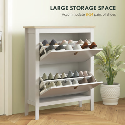 HOMCOM Modern Two-Drawer Shoe Cabinet - White 