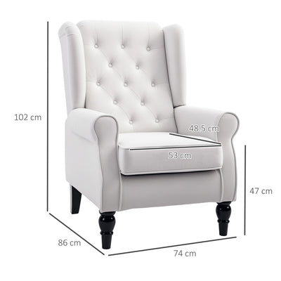 HOMCOM Wingback Accent Chair, Retro Upholstered Button Tufted Occasional Chair for Living Room and Bedroom, Cream White 