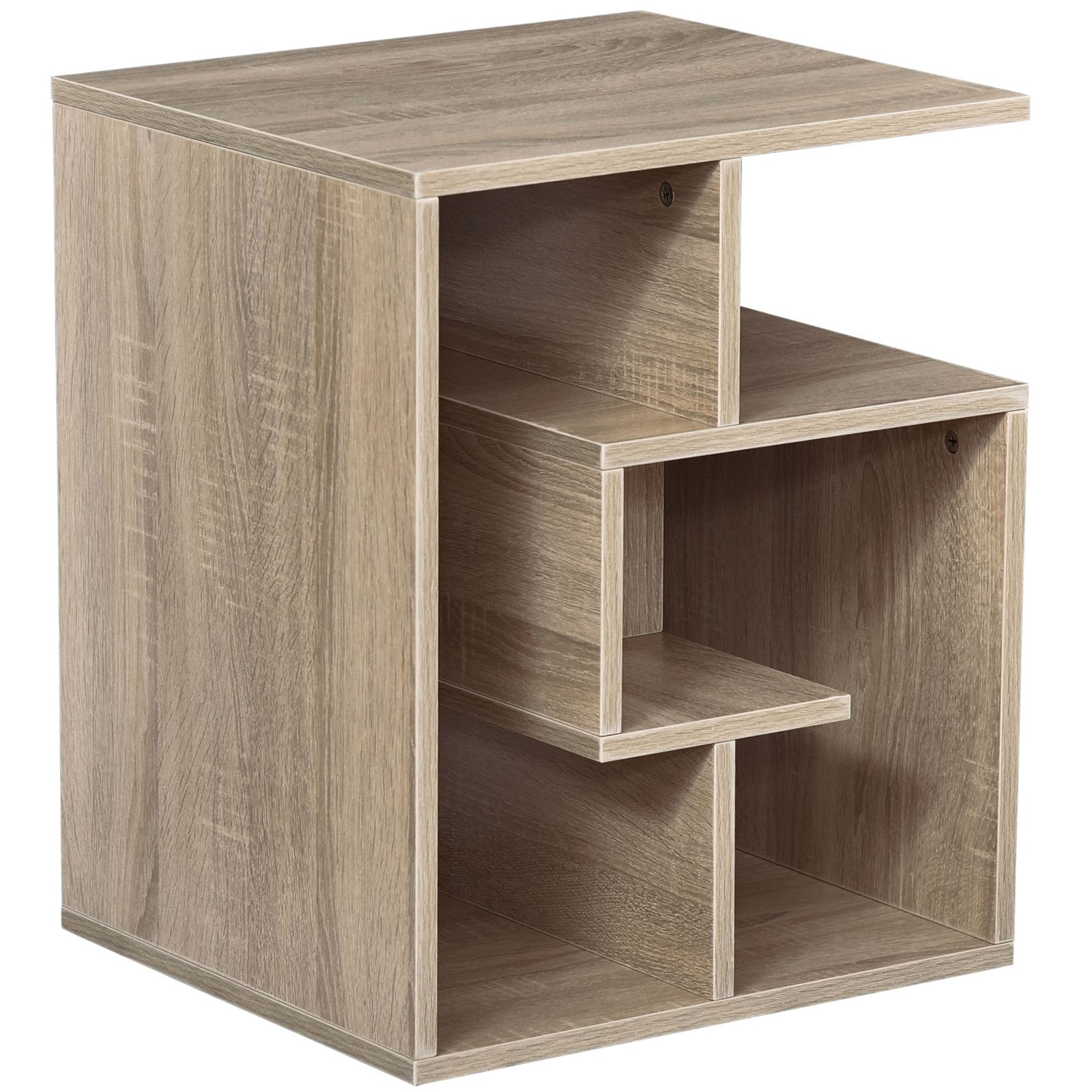HOMCOM Side Table, 3 Tier End Table with Open Storage Shelves for Living Room, Bedroom, Oak 