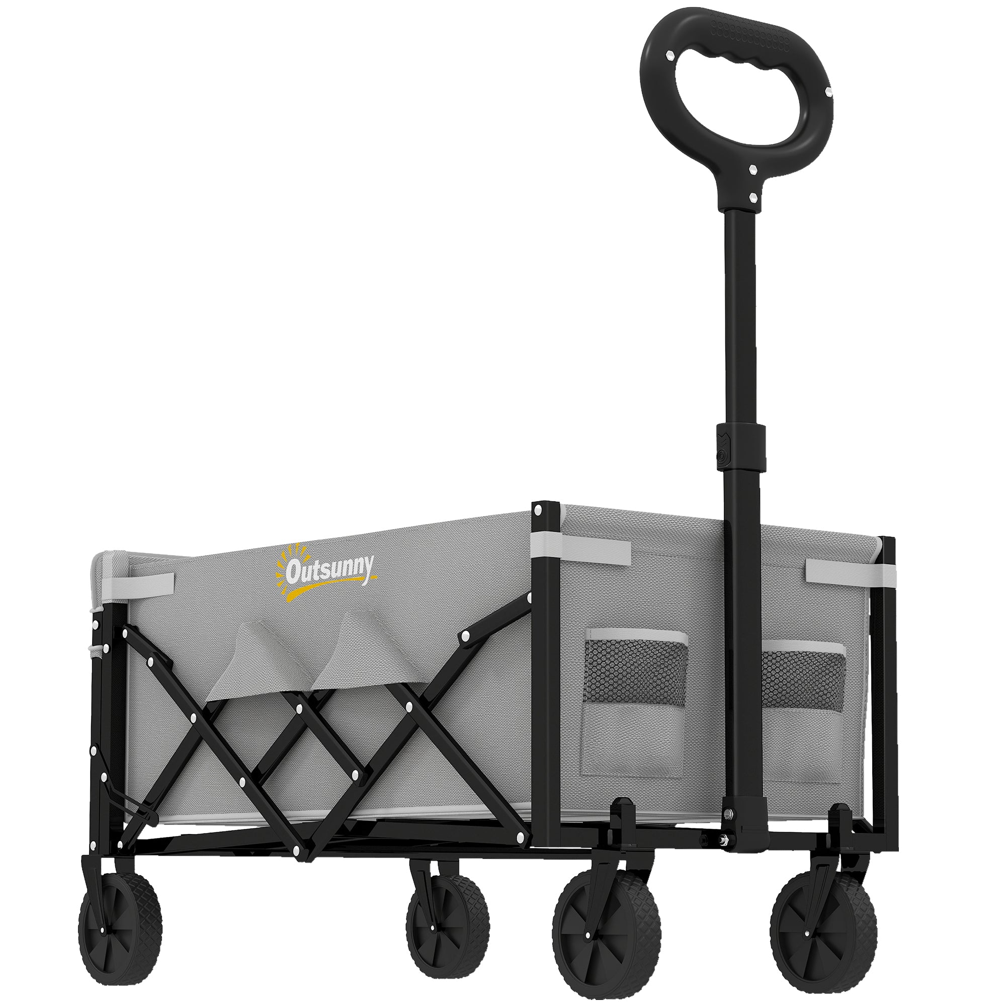 Outsunny 60L Foldable Festival Trolley on Wheels, Collapsible Wagon Cart with Drop-Down Tailgate, Adjustable Handle, Grey 