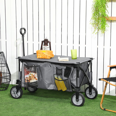 Outsunny Garden Trolley, Cargo Traile on Wheels, Folding Collapsible Camping Trolley, Outdoor Utility Wagon, Dark Grey 