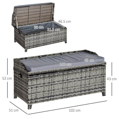 Outsunny 130 L Rattan Garden Storage Box, with Seat - Mixed Grey 
