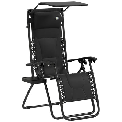 Outsunny Zero Gravity Lounger Chair, Folding Reclining Patio Chair with Shade Cover, Padded Seat, Cup Holder, Soft Cushion and Headrest for Poolside, Camping, Black 