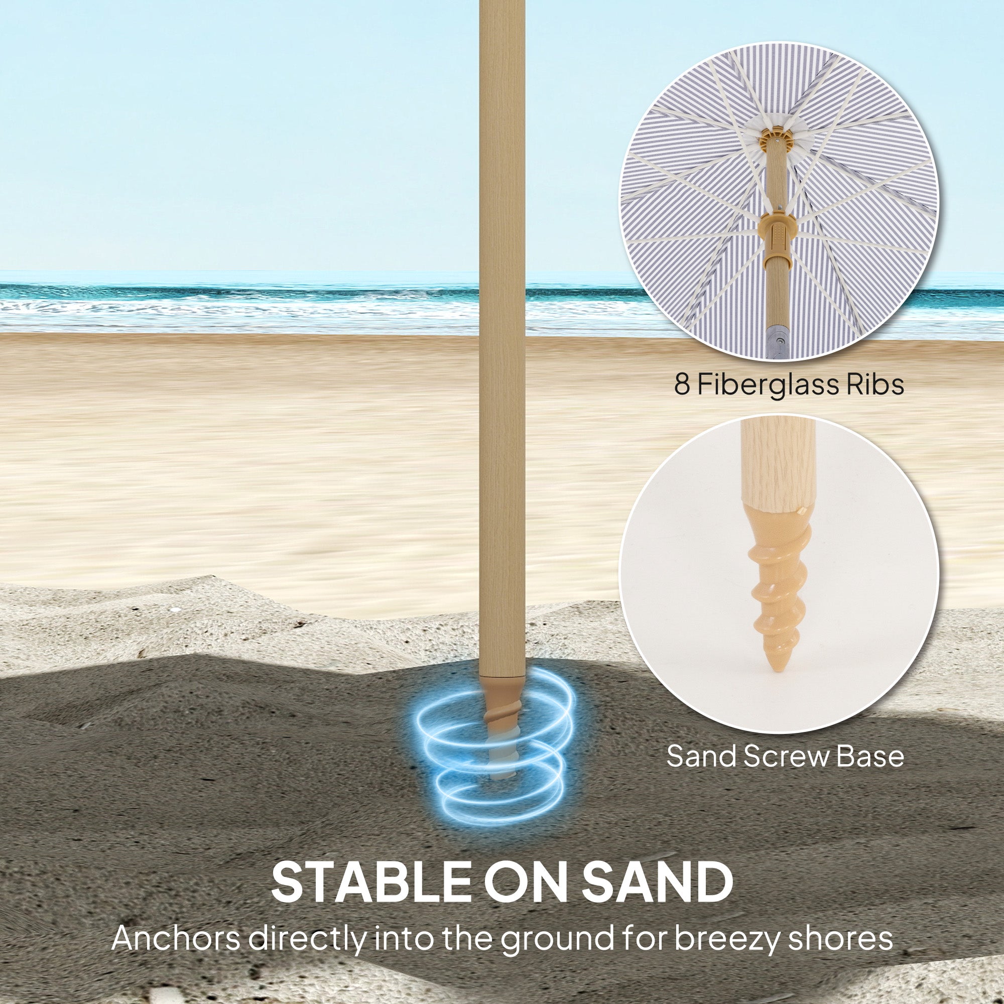 Outsunny 1.7 m Beach Umbrella with Sand Anchor, 30° Tilting Fringed Beach Garden Parasol with Adjustable Height, Blue 