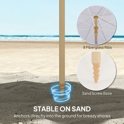 Outsunny 1.7 m Beach Umbrella with Sand Anchor, 30° Tilting Fringed Beach Garden Parasol with Adjustable Height, Blue 
