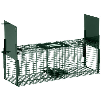 Outsunny Animal Trap Cage, Humane Rat Trap with Double Doors, Squirrel Trap for Indoors & Outdoors, Catch and Release Mice, Rats, Rodents, 60 x 18 x 20 cm, Green 