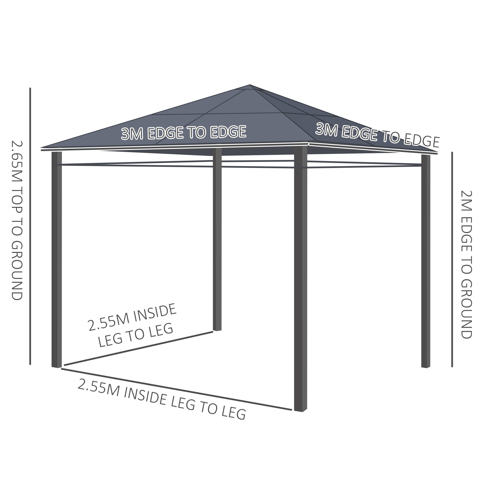 Outsunny 3 x 3(m) Hardtop Gazebo Canopy with Polycarbonate Roof, Permanent Pavilion Garden Gazebo with Curtains for Patio, Deck, Grey 