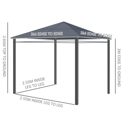 Outsunny 3 x 3(m) Hardtop Gazebo Canopy with Polycarbonate Roof, Permanent Pavilion Garden Gazebo with Curtains for Patio, Deck, Grey 