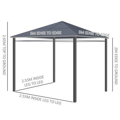 Outsunny 3 x 3(m) Hardtop Gazebo Canopy with Polycarbonate Roof, Permanent Pavilion Garden Gazebo with Curtains for Patio, Deck, Grey 