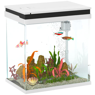 PawHut 14L Glass Fish Tank with Filter System, LED Lights, Water Pump, White 