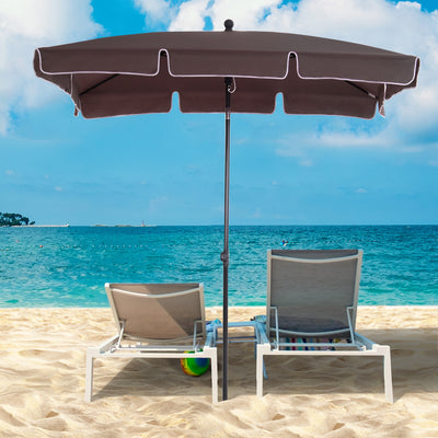 Outsunny Garden Parasol Umbrella, Outdoor Market Table Umbrella with Ruffles & Aluminium Pole, Rectangular Tilting Parasol Sun Shade Canopy, 2 x 1.3m, Brown 
