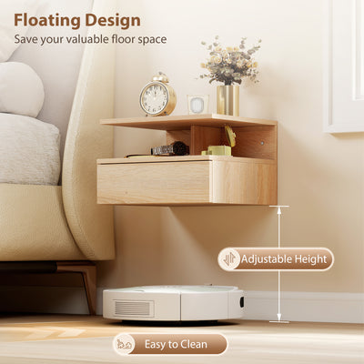 HOMCOM Set of Two Floating Bedside Tables - Oak 