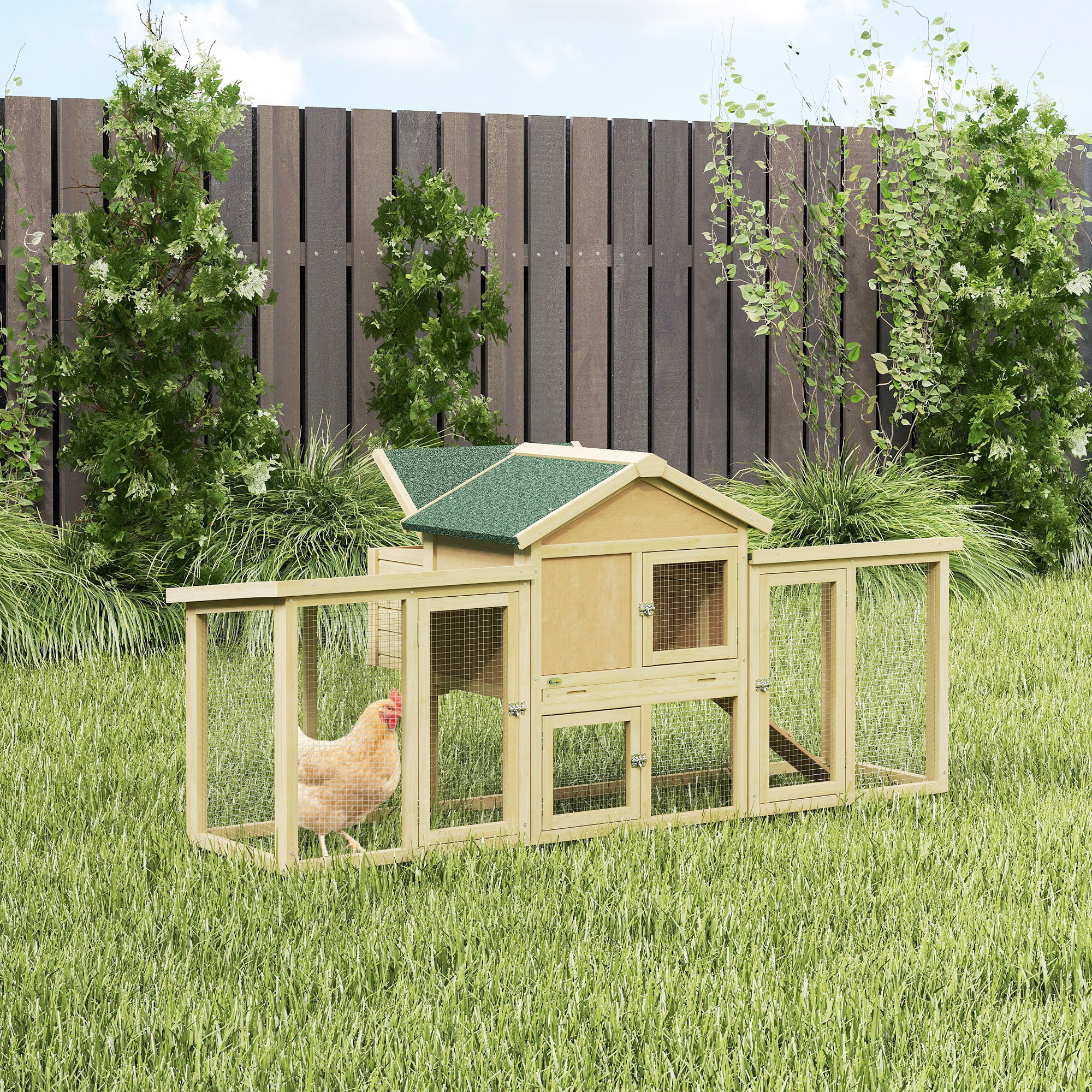 PawHut Large Chicken Coop, Wooden Outdoor Chicken Cage Poultry Hen House with Nesting Box 