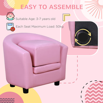 HOMCOM Kids Toddler Sofa Children's Armchair Footstool with Thick Padding, Anti-skid Foot Pads, 30 x 28 x 21cm, Pink 