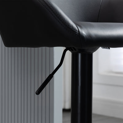 HOMCOM Bar Stools Set of 2, Height Adjustable Swivel Barstools, PU Leather Kitchen Stools with Backs, Armrests and Footrest for Home, Counter and Dining Room, Black 