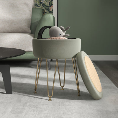 HOMCOM 5L Velvet-Feel Storage Ottoman - Green 
