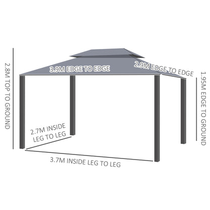 Outsunny 3 x 4m Aluminium Garden\'c2\'a0Gazebo, Marquee Canopy Shelter Pavilion Party Tent with Nets and Curtains for Garden and Deck, Grey
