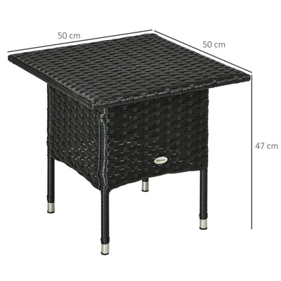 Outsunny Rattan Side Table, Outdoor Coffee Table with Plastic Board Under the Full Woven Table Top for Patio, Garden, Balcony, Black 