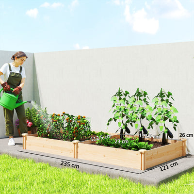 Outsunny Raised Garden Bed, Wooden Planter Box with Divider and Open Bottom for Flowers, Herbs, Vegetables, DIY Painting 