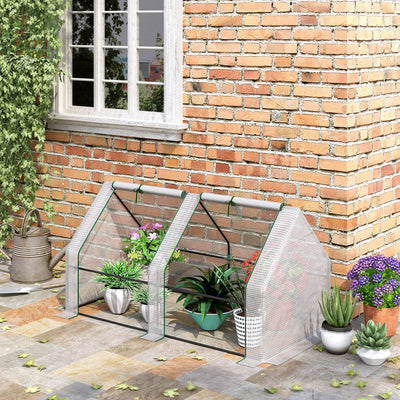 Outsunny Mini Small Greenhouse with Steel Frame & PE Cover & Zipped Window Poly tunnel Steeple for Plants Vegetables, 180 x 90 x 90 cm, White 