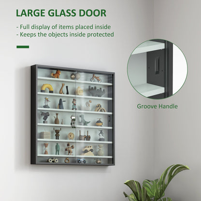 HOMCOM Six Shelf Display Cabinet, with Glass Doors - Black and White 