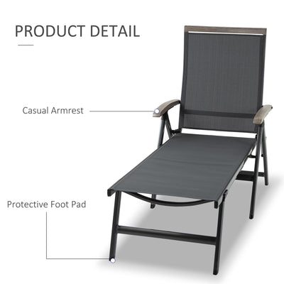 Outsunny Outdoor Folding Sun Lounger, 5-Position Adjustable Chaise Lounge Chair with Aluminium Frame for Patio, Pool and Garden, Grey 