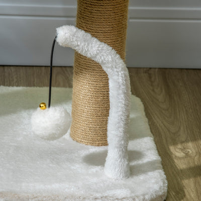 PawHut 42cm Indoor Cat Tree, with Toy Balls, Jute Scratching Post - White 