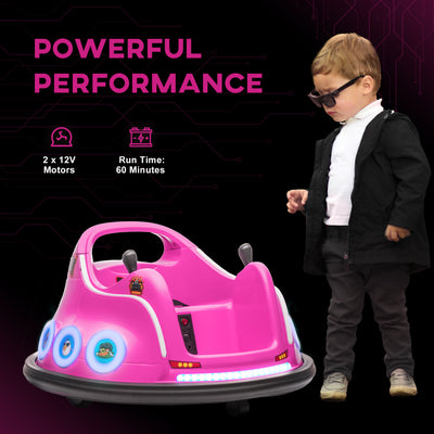 AIYAPLAY Angry Bird Licensed Waltzer Car, 12V Kids Bumper Car w/ Joysticks, Remote, Music LED Lights - Pink 