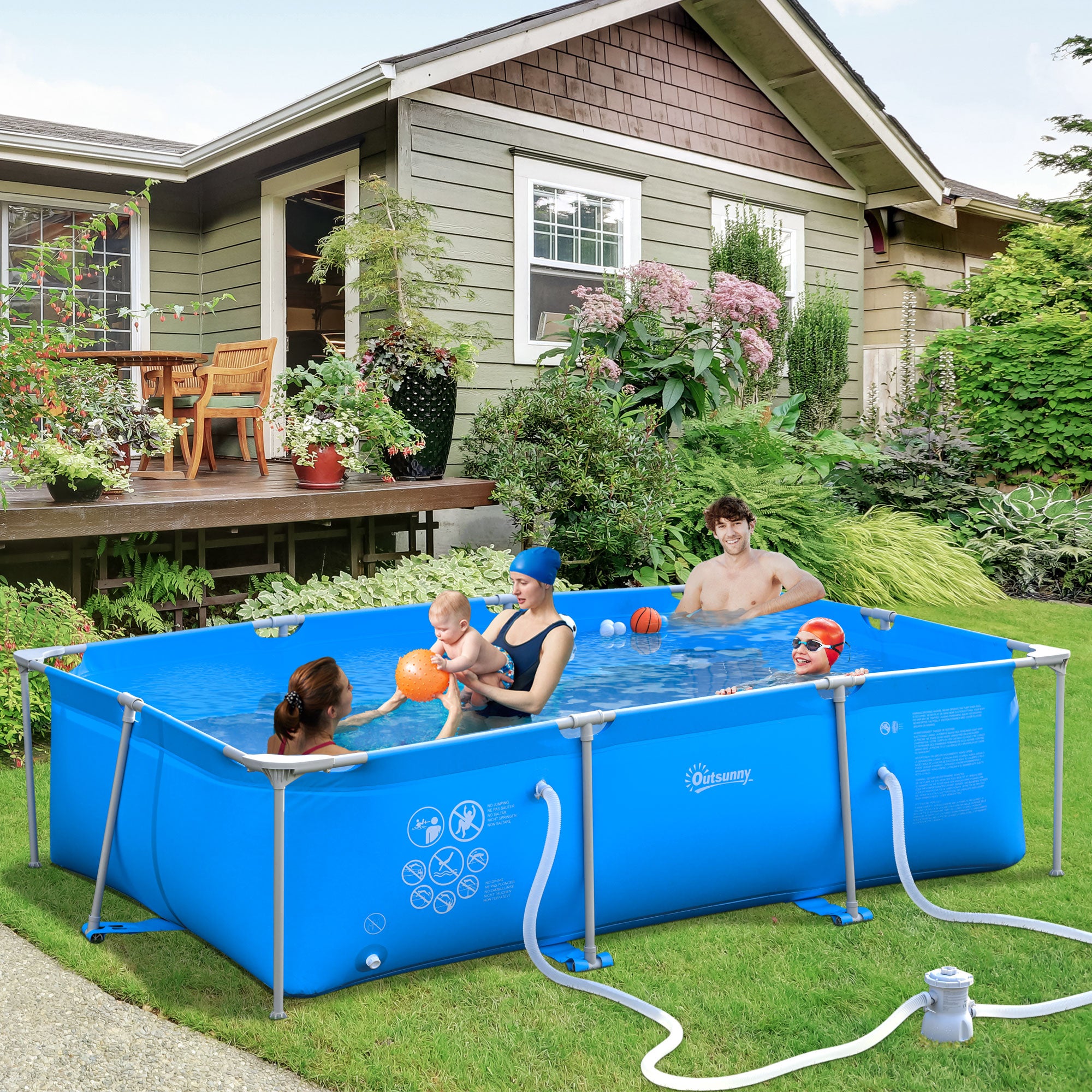Outsunny Steel Frame Pool with Filter Pump, Filter Cartridge, Reinforced Sidewalls Rust Resistant Above Ground Swimming Pool 292 x 190 x 75cm, Blue 