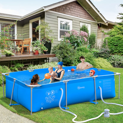 Outsunny Steel Frame Pool with Filter Pump, Filter Cartridge, Reinforced Sidewalls Rust Resistant Above Ground Swimming Pool 292 x 190 x 75cm, Blue 
