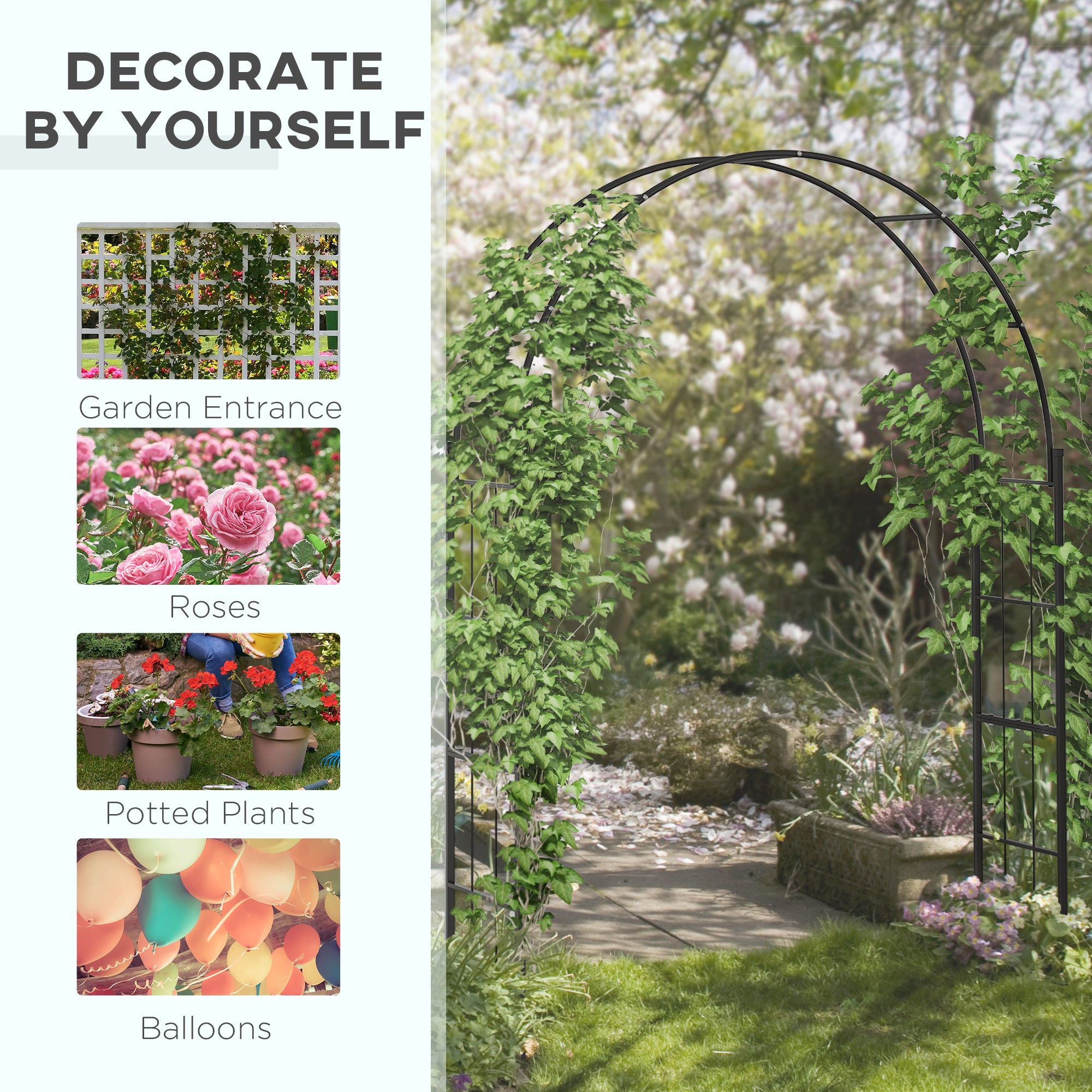 Outsunny 223cm Garden Arch Trellis, Outdoor Wedding Arbor for Ceremony for Climbing Roses, Vines and Plants 