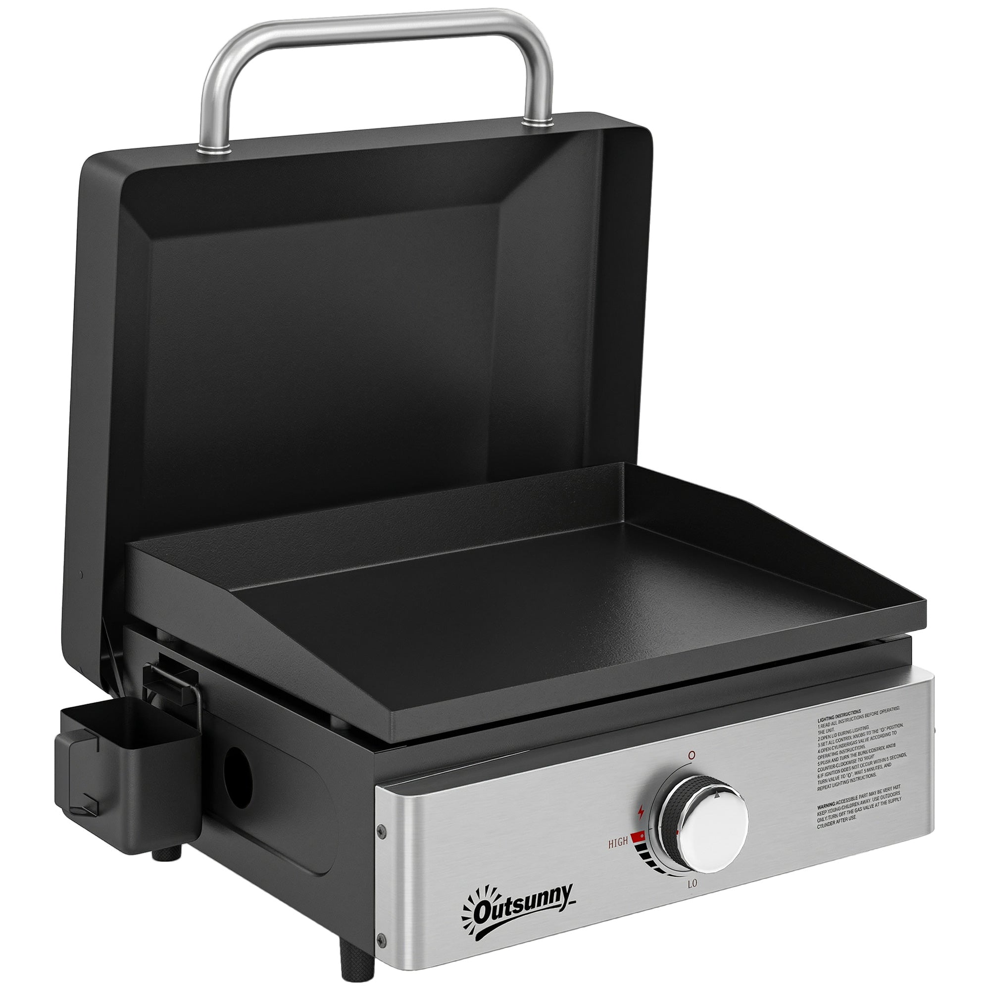 Outsunny Grill Griddle, Portable Gas Plancha, 3.5 kW, Tabletop Gas BBQ with Grease Cup for Camping Picnic Patios, Black 