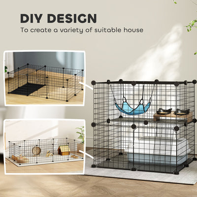 PawHut Indoor Cat Cage DIY Customizable 2-Tier Indoor Cat Enclosure with 2 Doors and Hammock 70 cm Black 
