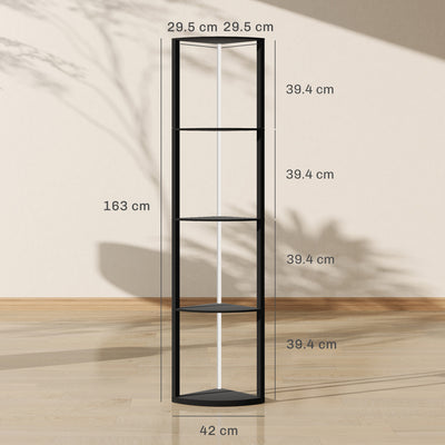 HOMCOM RGB LED Floor Lamp with Shelves, 5-Tier Dimmable Standing Lamp with Adjustable Brightness and Remote Control, Modern Corner Display Shelf Unit for Living Room Bedroom Office, Black 