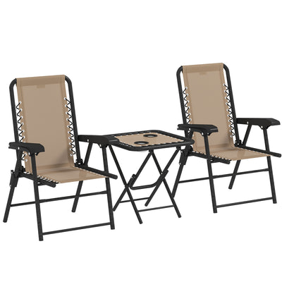 Outsunny Three-Piece Garden Table and Chair Set - Khaki 