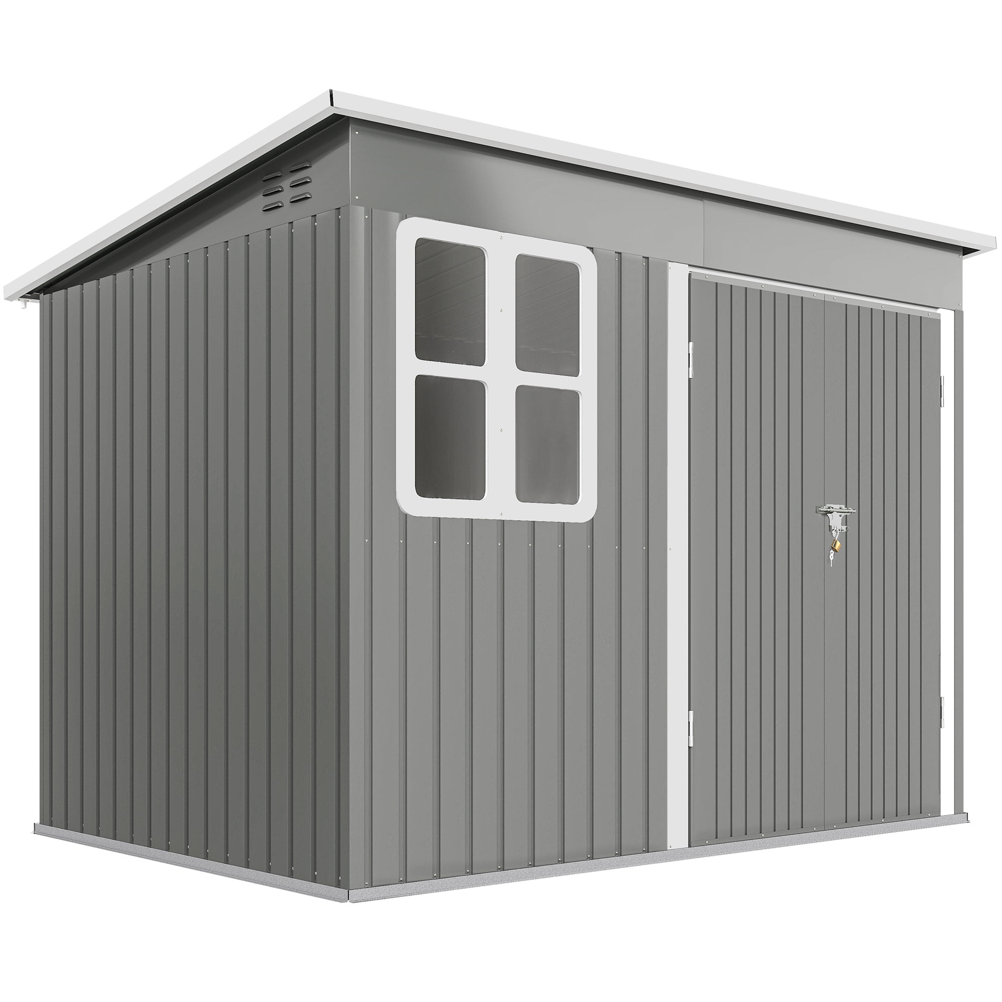 Outsunny 8.5 x 6ft Storage Shed Galvanised Steel Garden Shed, Metal Shed with Foundation Kit, Window, Lockable Wide Doors and Air Vents for Outdoor Patio, Light Grey 