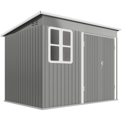 Outsunny 8.5 x 6ft Storage Shed Galvanised Steel Garden Shed, Metal Shed with Foundation Kit, Window, Lockable Wide Doors and Air Vents for Outdoor Patio, Light Grey 