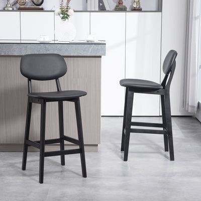 HOMCOM Set of Two Wooden Classic Bar Stools, with Faux Leather Seats - Black 