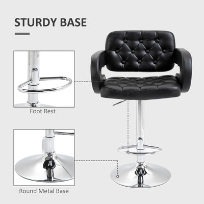 Set of 2 PU Leather Upholstered Swivel Bar Stool, Height Adjustable Barstool with Back, Armrest, Footrest for Kitchen 