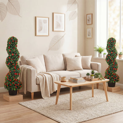 HOMCOM Artificial Rose Spiral Topiary Tree Set of 2, Indoor Outdoor Fake Plants with 630 Leaves, 90cm 