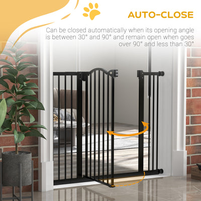 PawHut Metal 74-100cm Adjustable Pet Gate Safety Barrier w/ Auto-Close Door Black 
